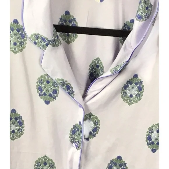 Flora Nikrooz White and Green Pajama Set with Classic Piping Lissette Large - Picture 5 of 7